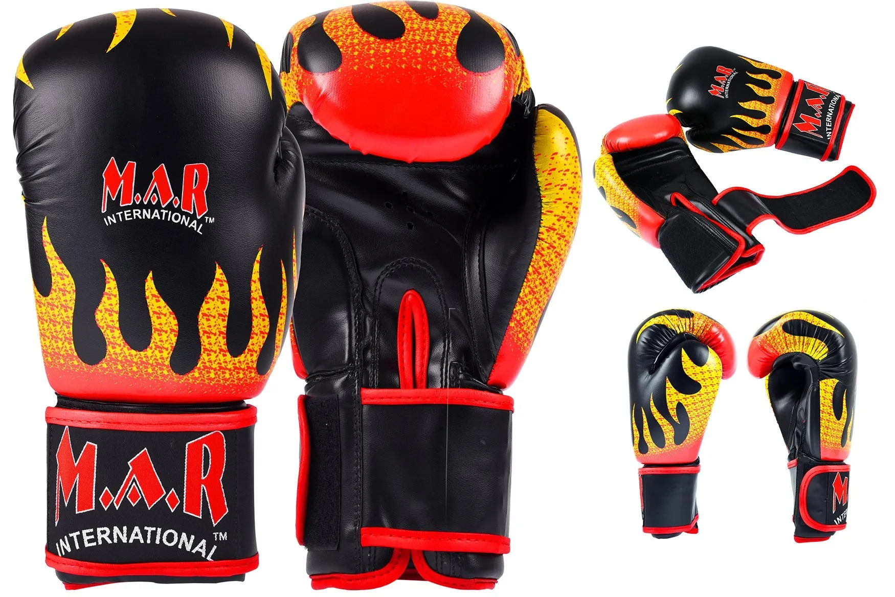 MAR-183 | Black Flame Print Boxing/Kickboxing Gloves for Kids