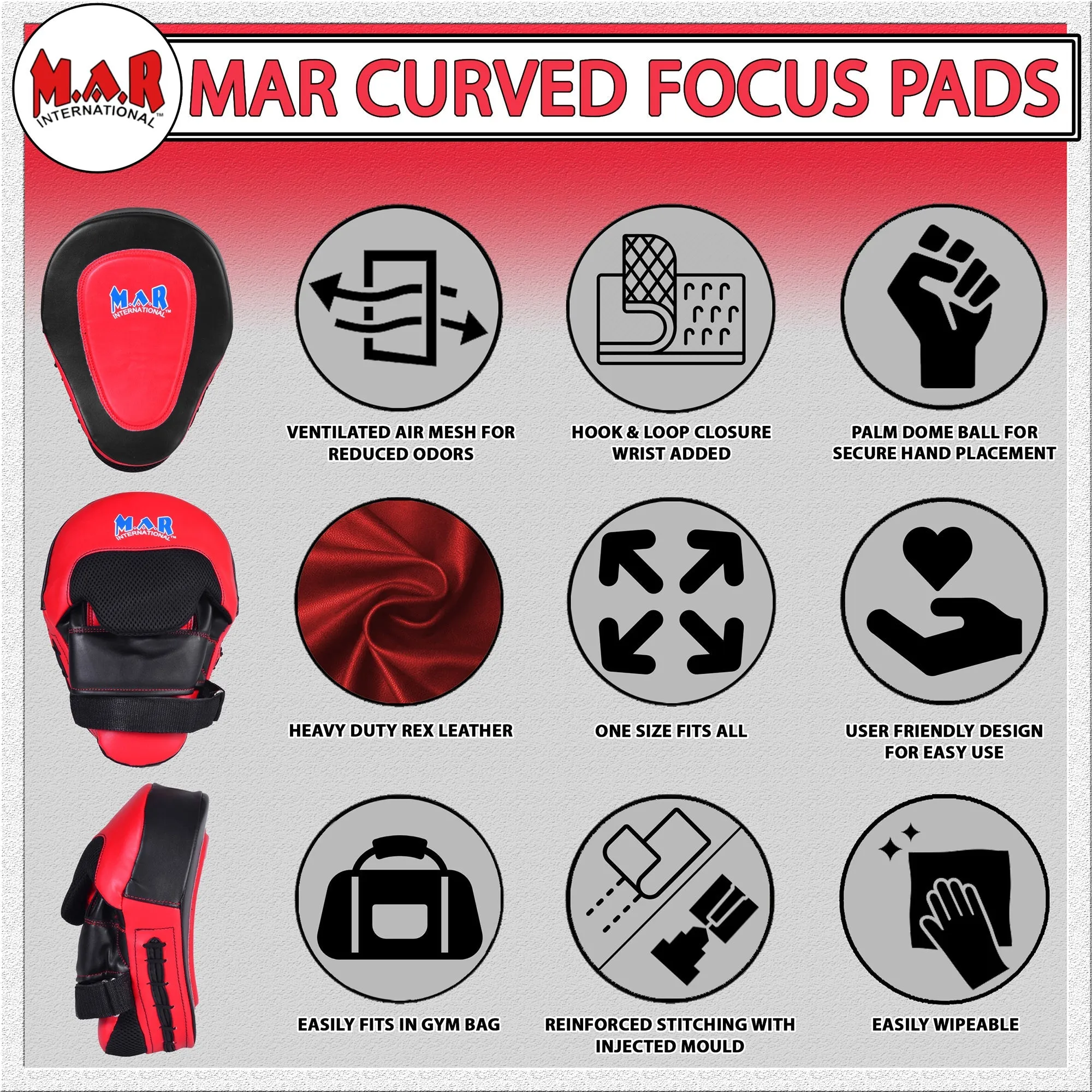 MAR-445A | Red & Black Curved Focus Mitts