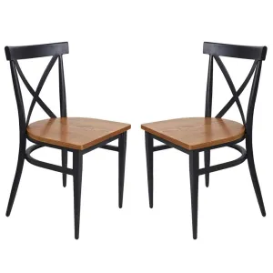 Outdoor Stackable Bistro Cafe Chairs with Cross Back Style, Set of 2