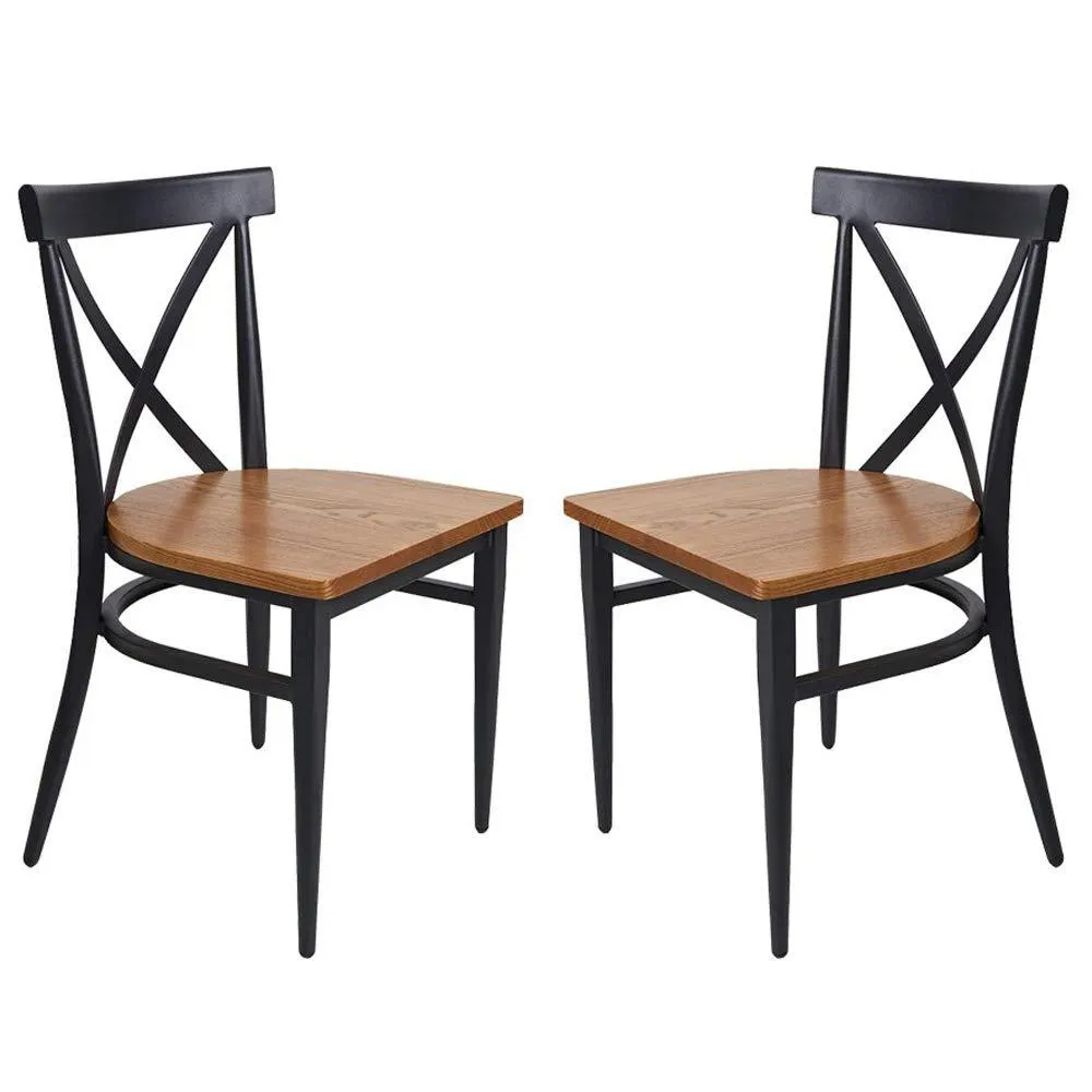 Outdoor Stackable Bistro Cafe Chairs with Cross Back Style, Set of 2