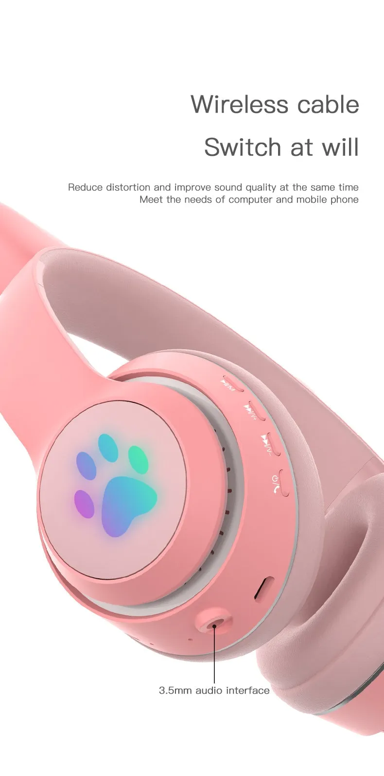 Paw Print Cat Ear Gaming Headphones