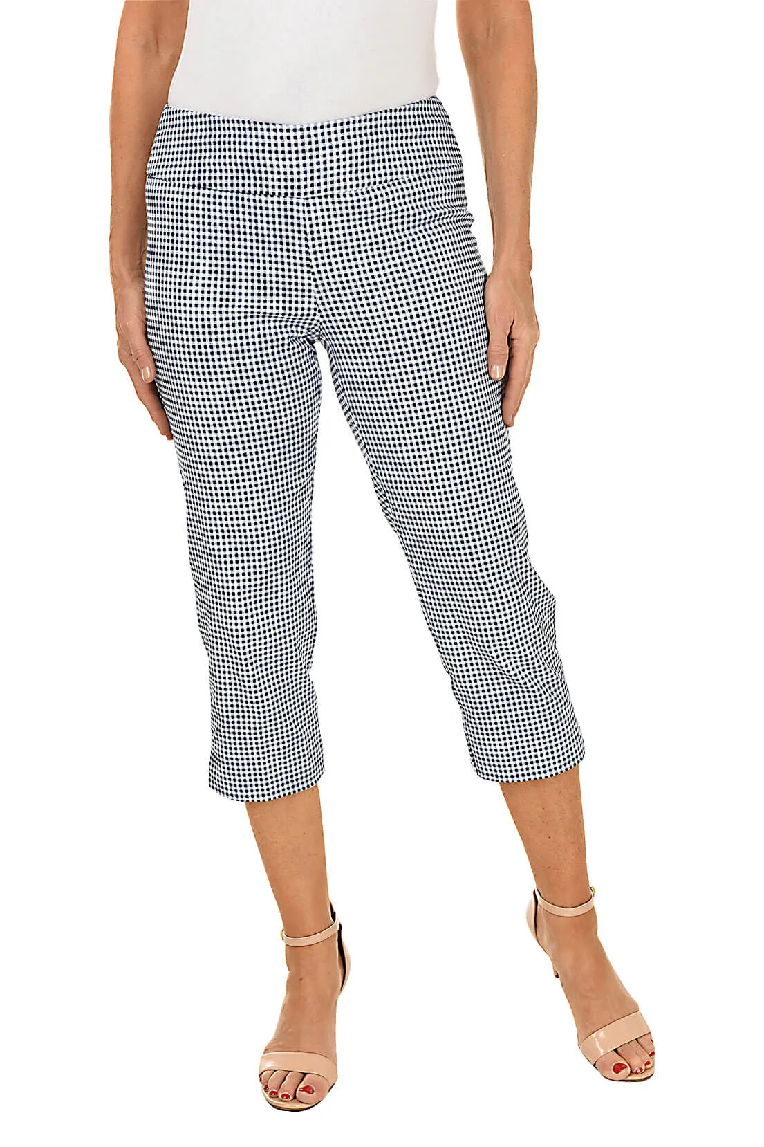 Petite Checkered Pull-On Crop Pant