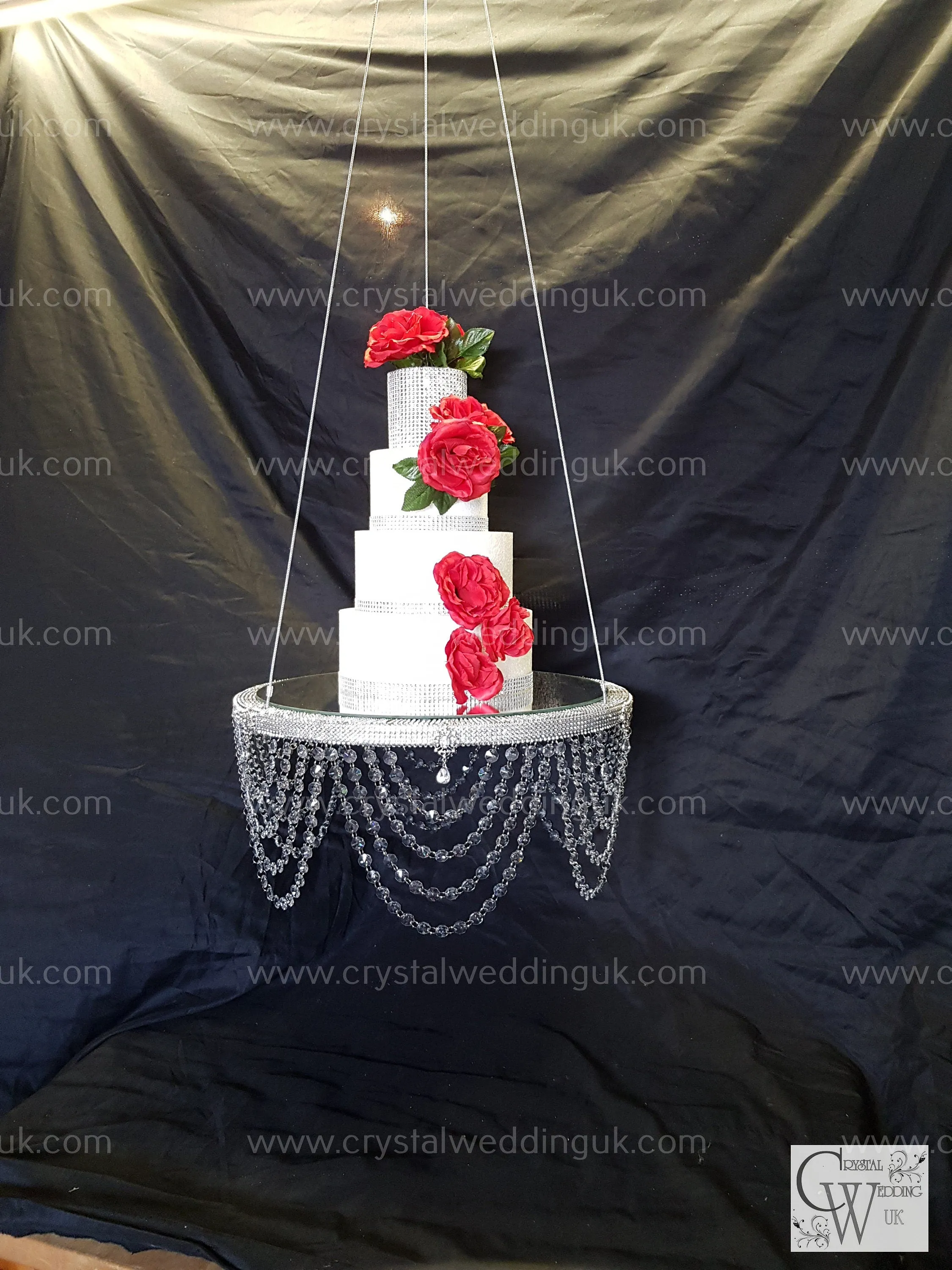 Suspended cake Swing [Glass Crystals [cake swing [ Hanging cake platform [heavy duty holds 200lbs[ wedding cake stand by Crystal wedding uk