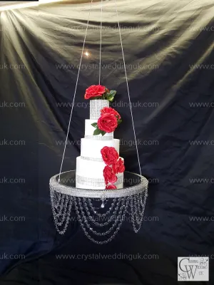 Suspended cake Swing [Glass Crystals [cake swing [ Hanging cake platform [heavy duty holds 200lbs[ wedding cake stand by Crystal wedding uk