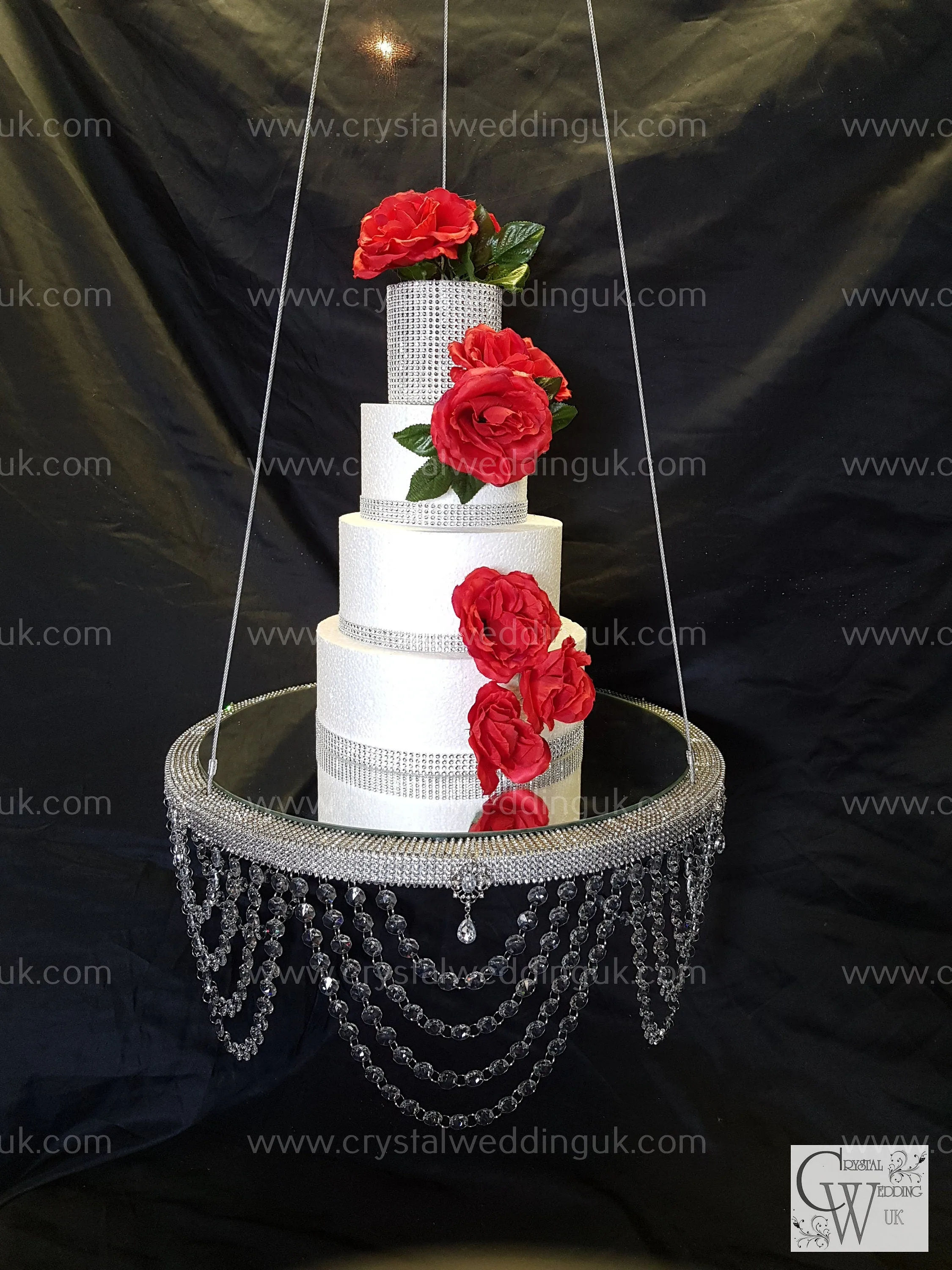 Suspended cake Swing [Glass Crystals [cake swing [ Hanging cake platform [heavy duty holds 200lbs[ wedding cake stand by Crystal wedding uk