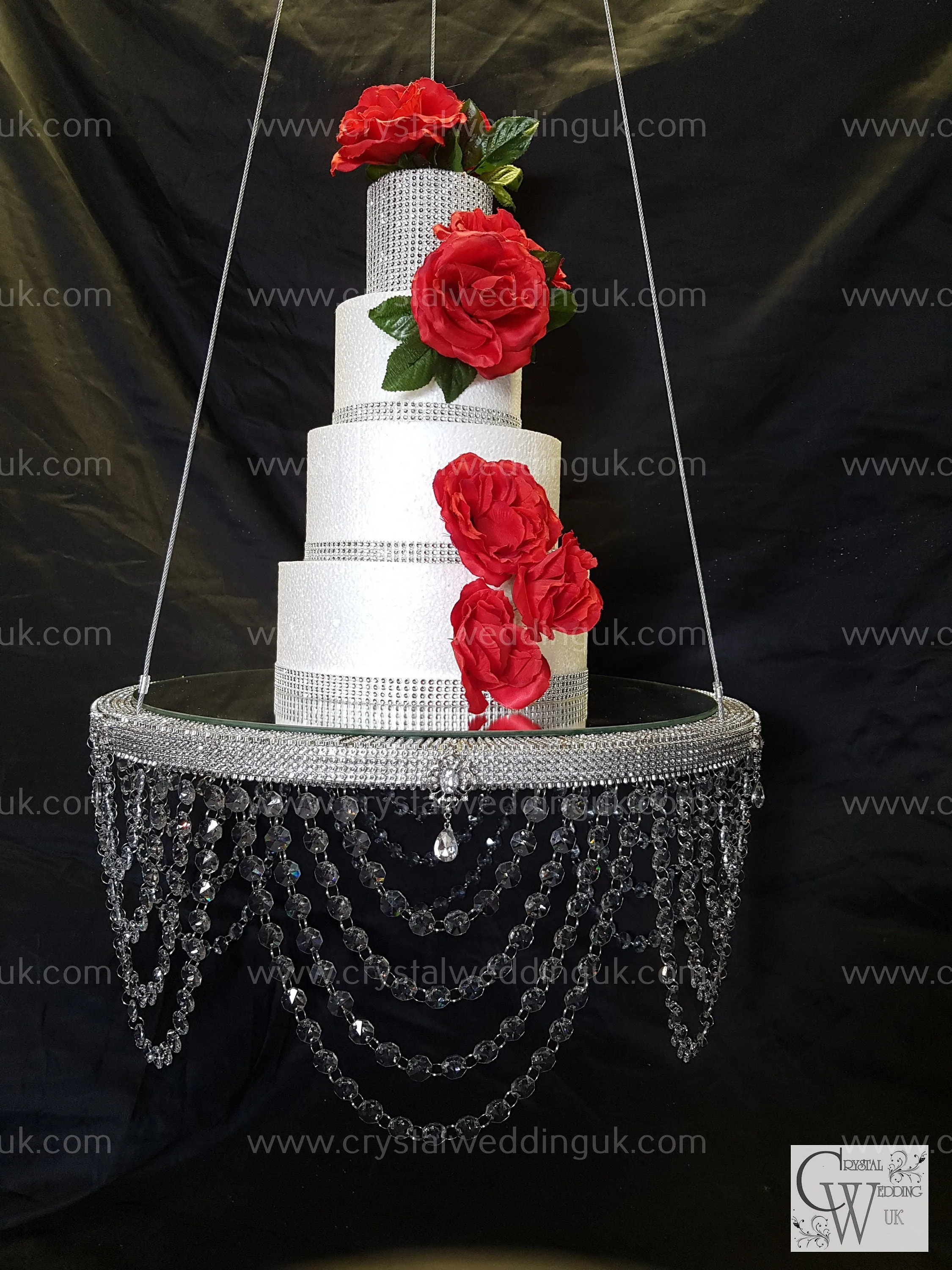 Suspended cake Swing [Glass Crystals [cake swing [ Hanging cake platform [heavy duty holds 200lbs[ wedding cake stand by Crystal wedding uk