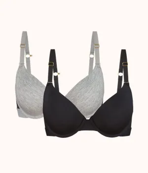 The All-Day T-Shirt Bra Bundle: Jet Black/Heather Gray