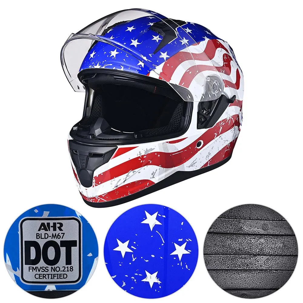 TheLAShop Helmet RUN-F Full Face Helmet Dual Visor DOT Eagle