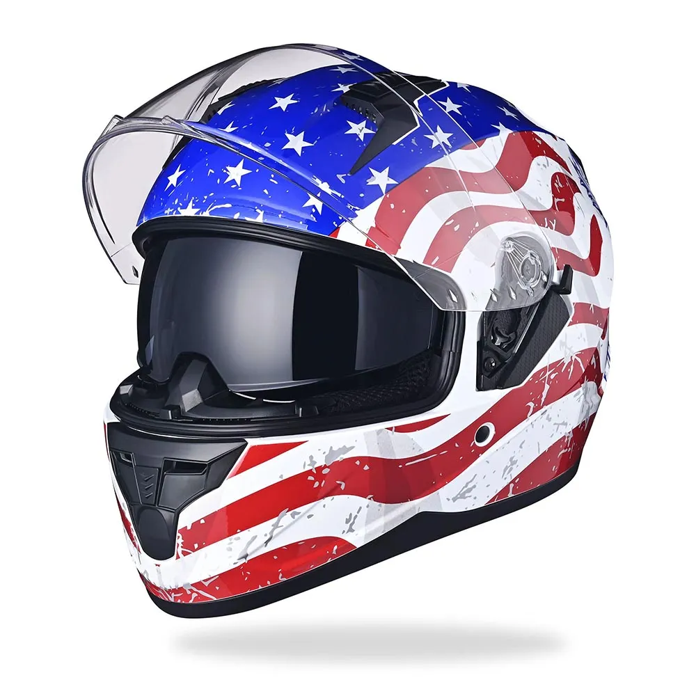 TheLAShop Helmet RUN-F Full Face Helmet Dual Visor DOT Eagle