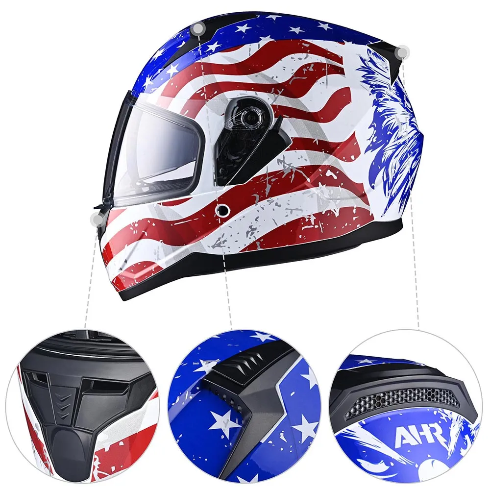 TheLAShop Helmet RUN-F Full Face Helmet Dual Visor DOT Eagle