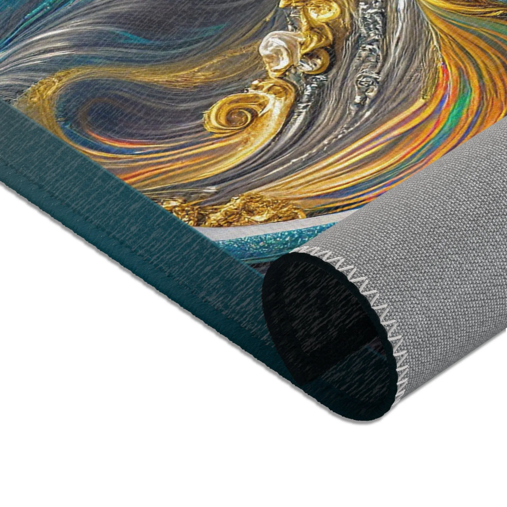 Turquoise Waves Area Rug Abstract Art Carpet Chenille Bedroom Rug in 3 Sizes | X3351B