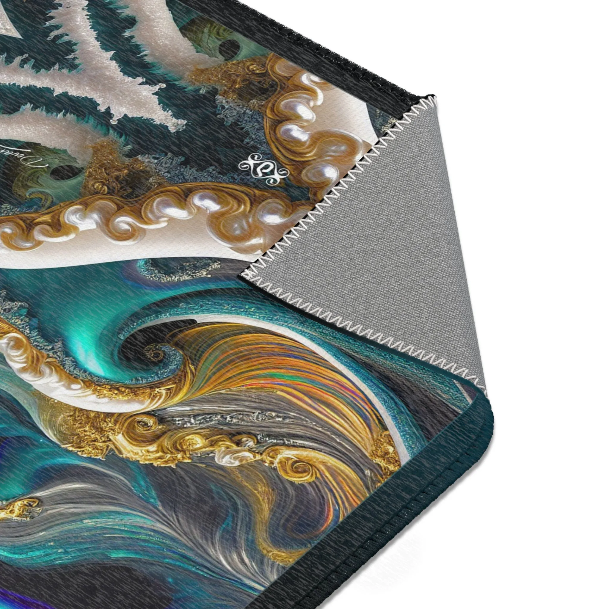 Turquoise Waves Area Rug Abstract Art Carpet Chenille Bedroom Rug in 3 Sizes | X3351B