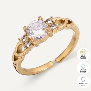 Vibes | Classic Sparkle Solitaire Adjustable Ring | 18K Gold-Plated