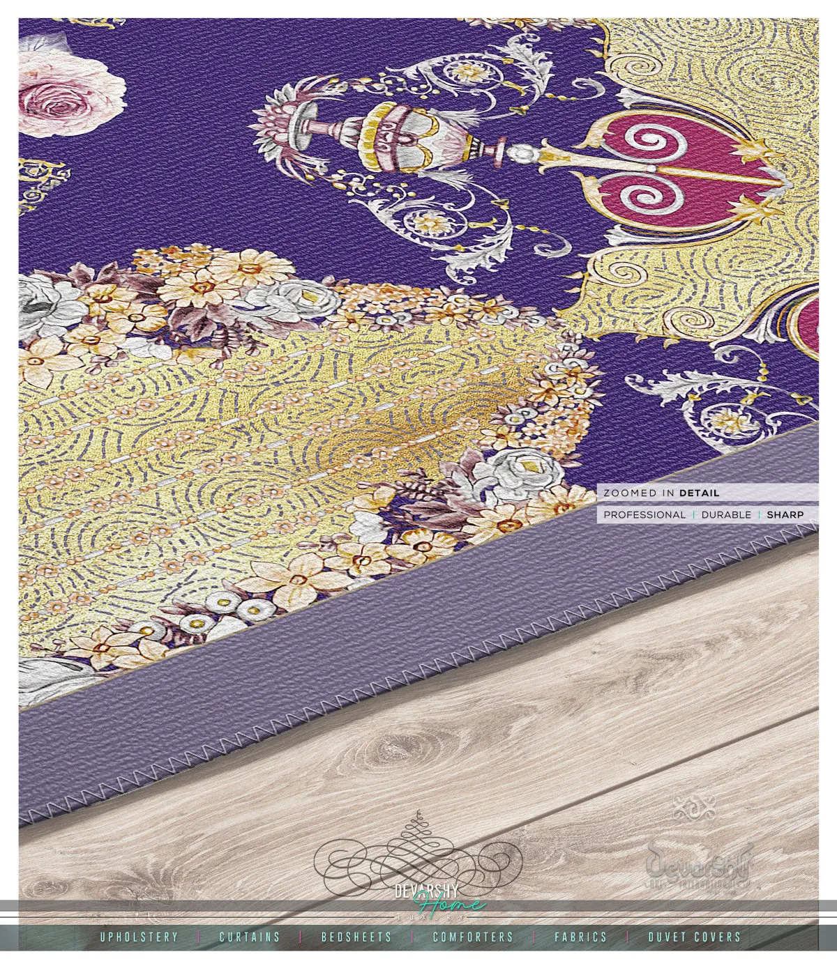 Violet Baroque Floral Print Area Rug, Available in 3 sizes | D20007