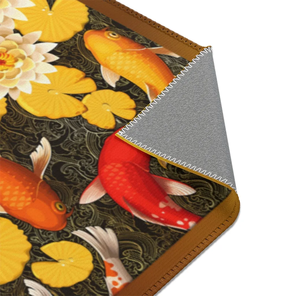 Yellow Japanese Koi Fish Area Rug Available in 3 sizes | D20017