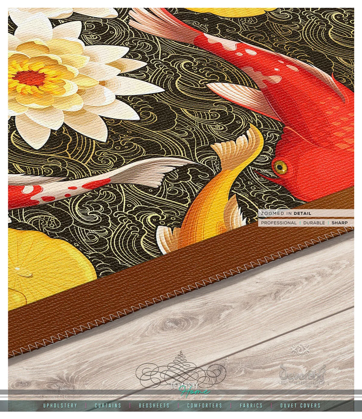 Yellow Japanese Koi Fish Area Rug Available in 3 sizes | D20017