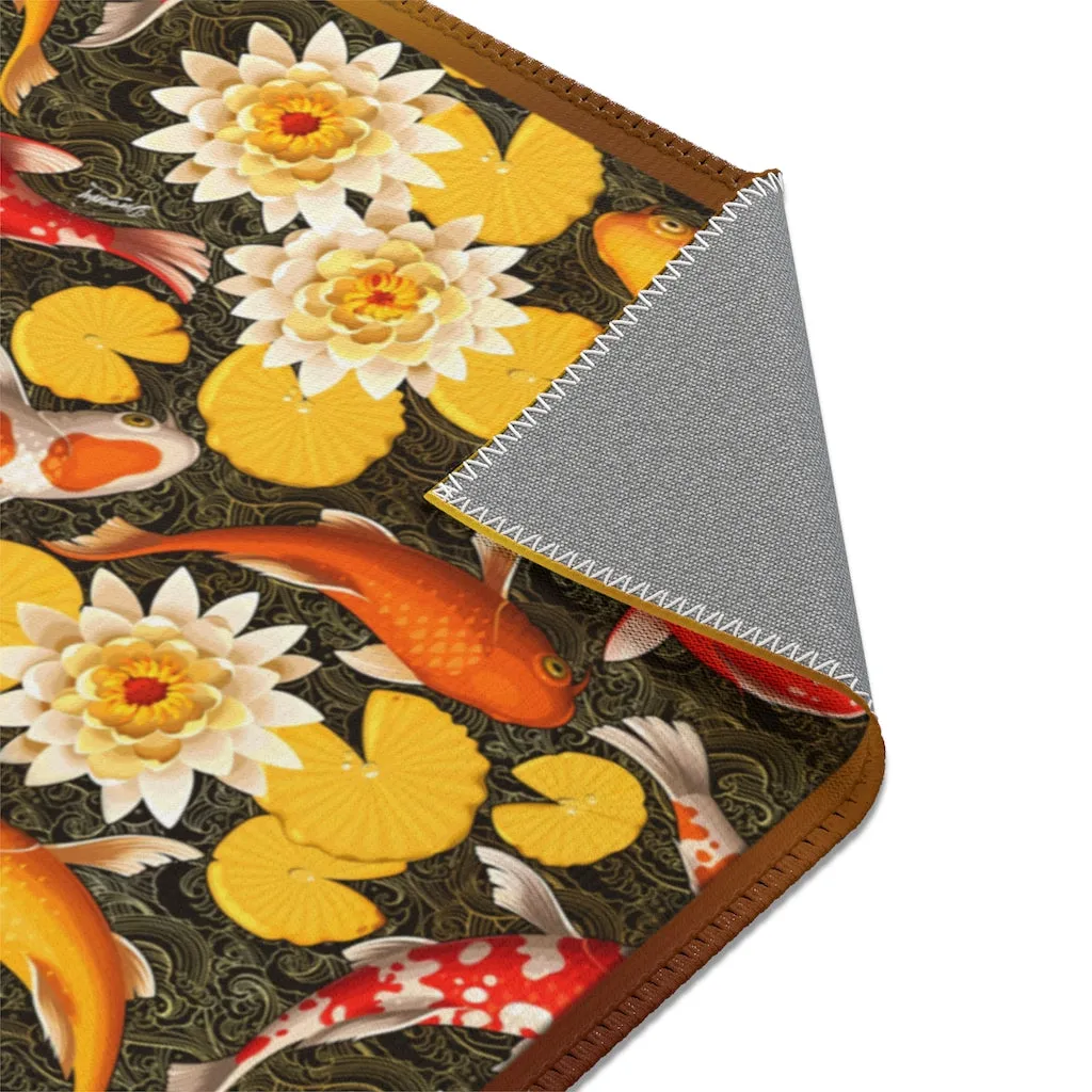 Yellow Japanese Koi Fish Area Rug Available in 3 sizes | D20017